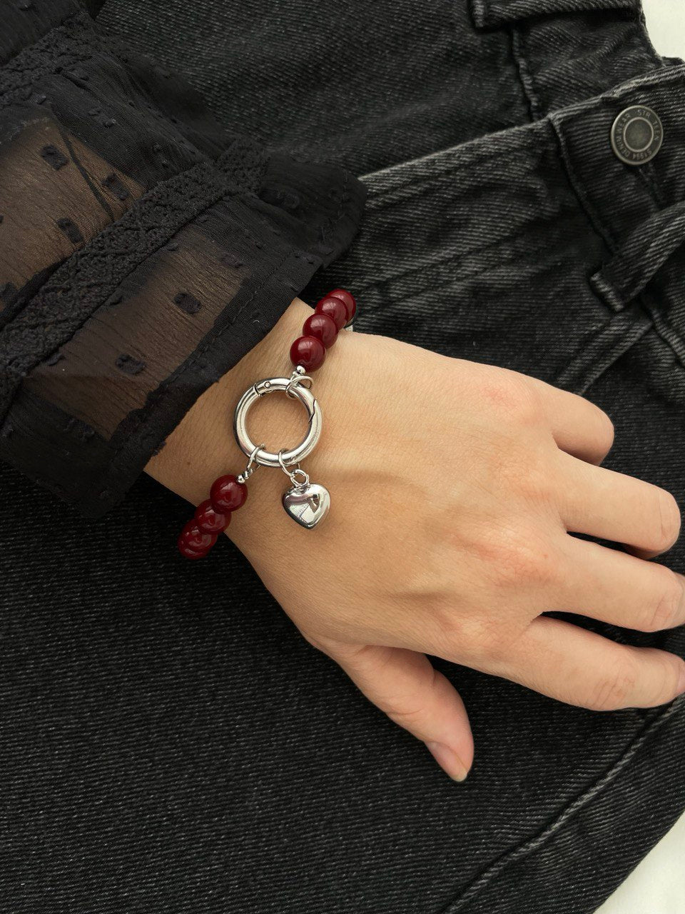 Браслет - подвес из гематита и хрустального жемчуга