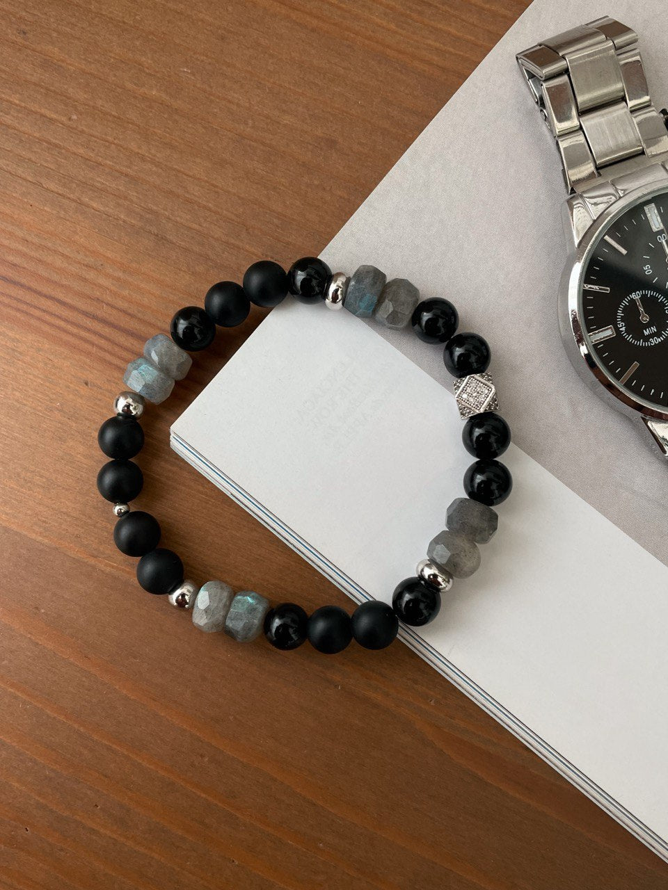 Браслет мужской из агата и лабрадорита