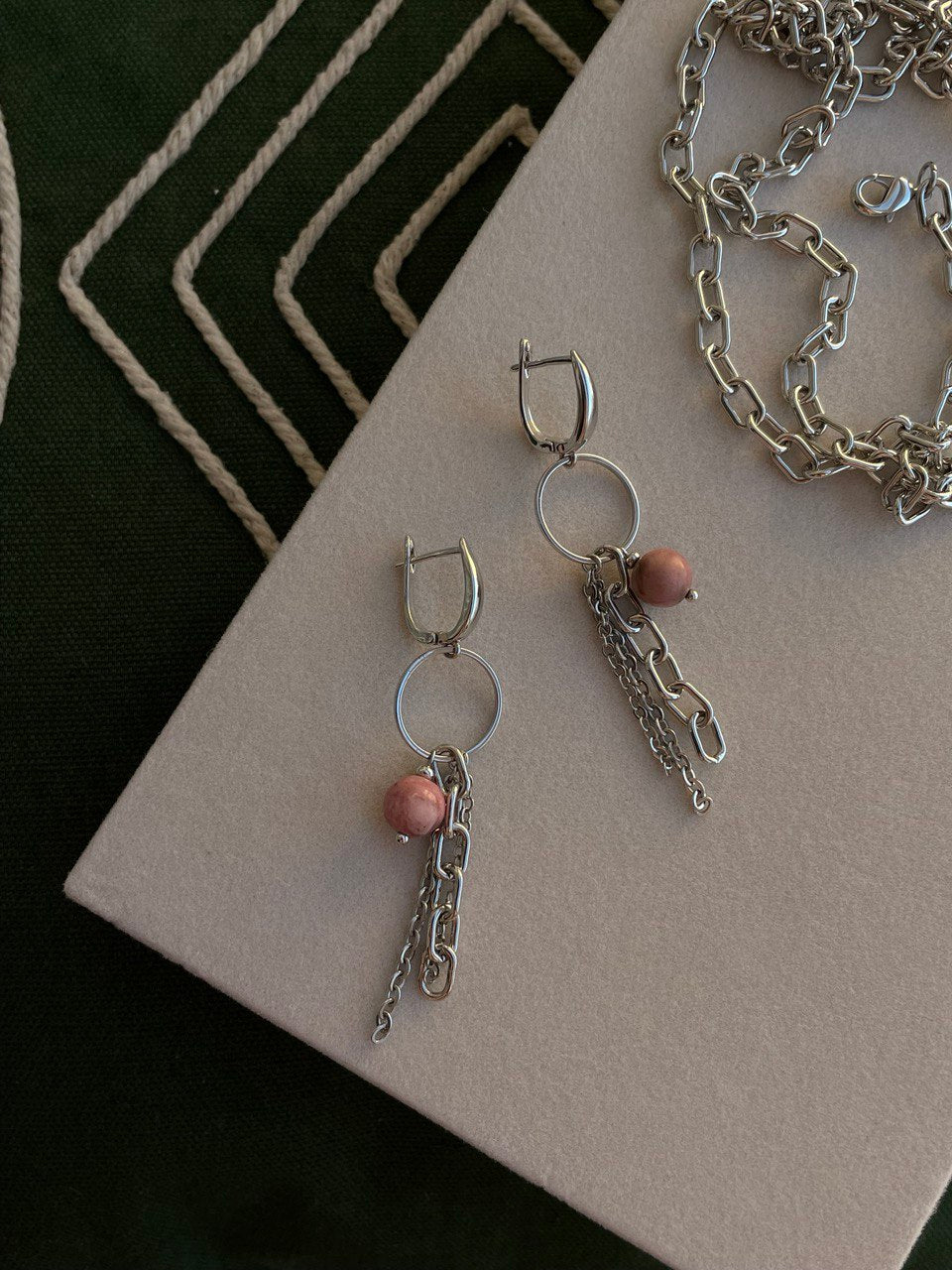 Pendientes largos con rodonita