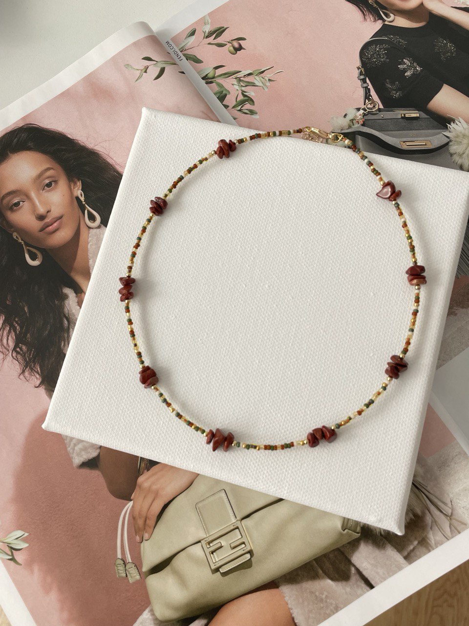 Necklace with red jasper