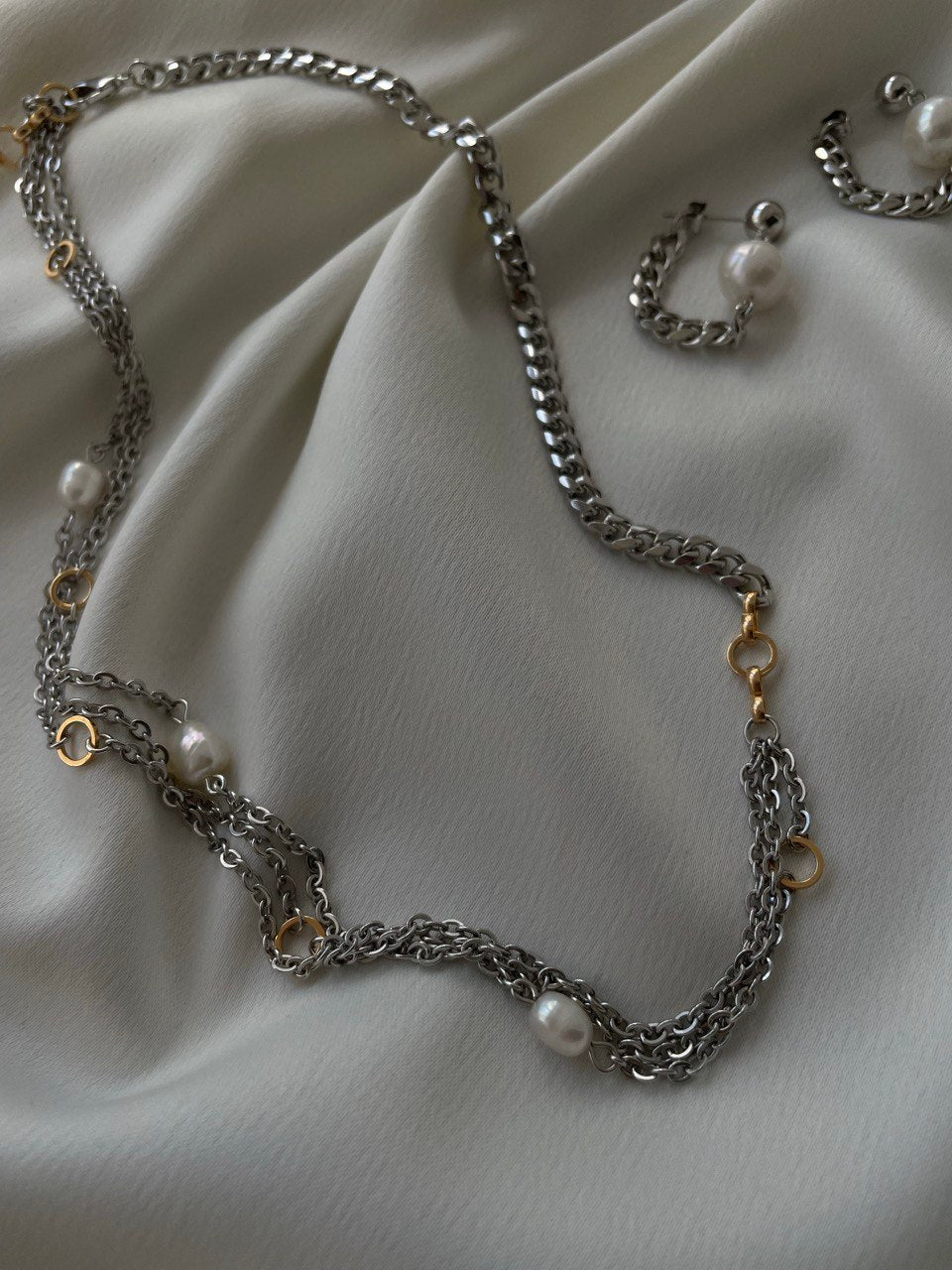 Цепочка биколорная с мелким жемчугом