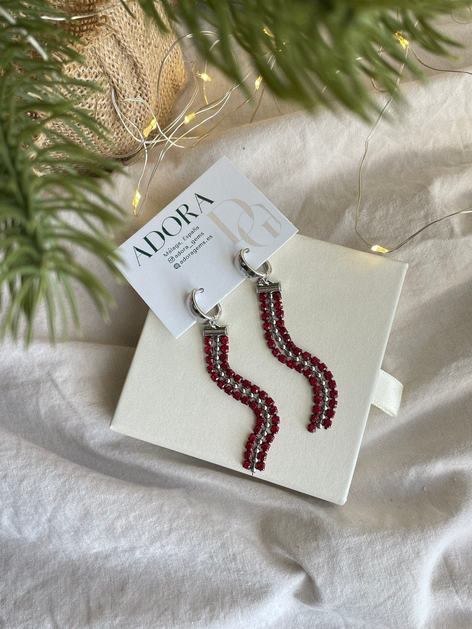 Серьги "Каскад" бордо