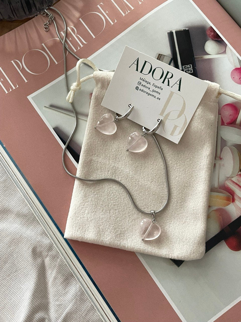 Серьги из розового кварца