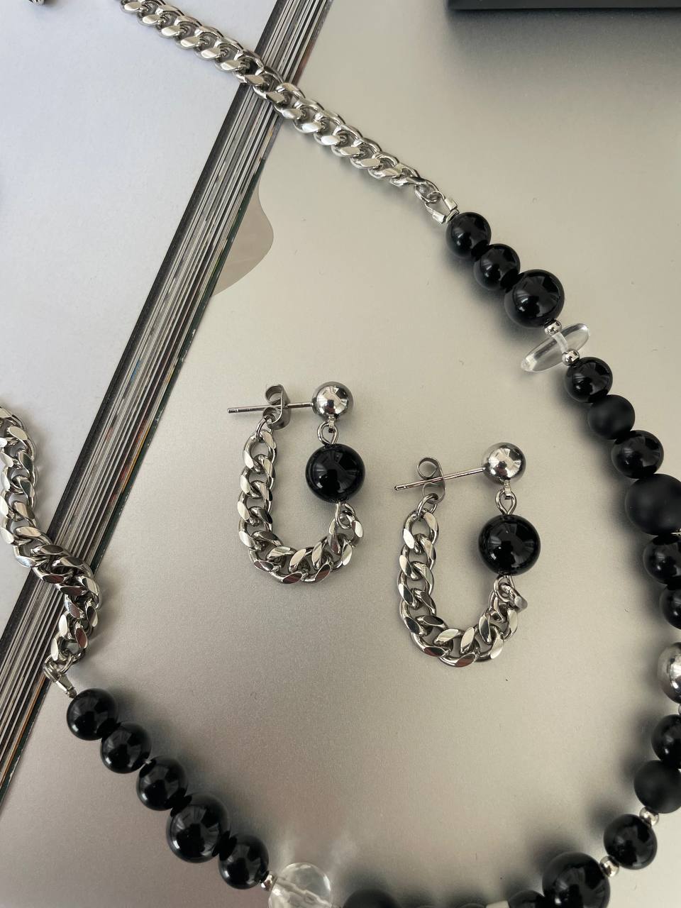 Серьги с обсидианом