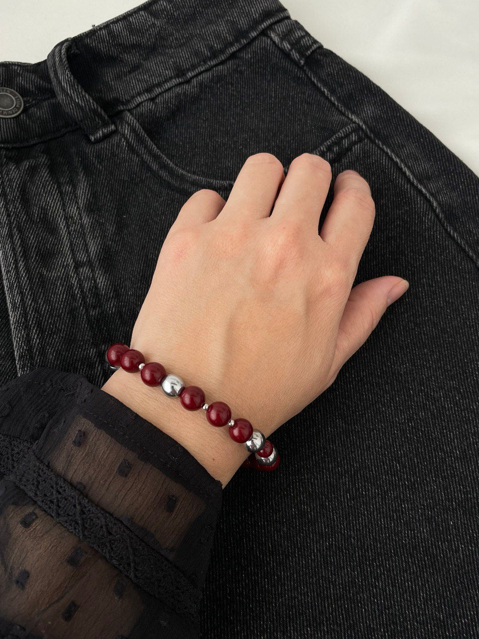 Браслет - подвес из гематита и хрустального жемчуга