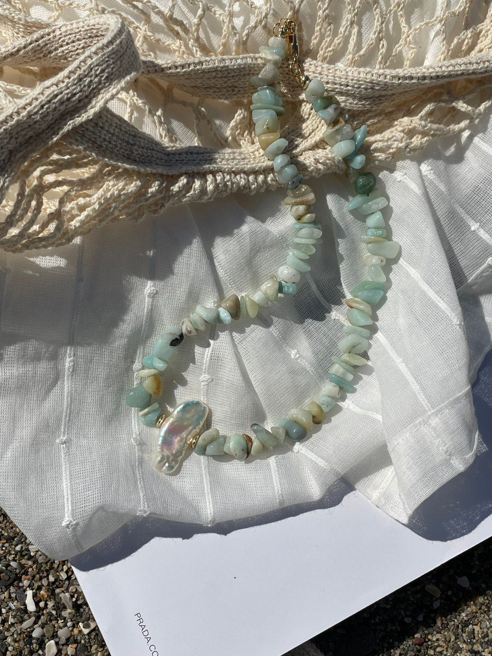 Колье из амазонита с жемчугом