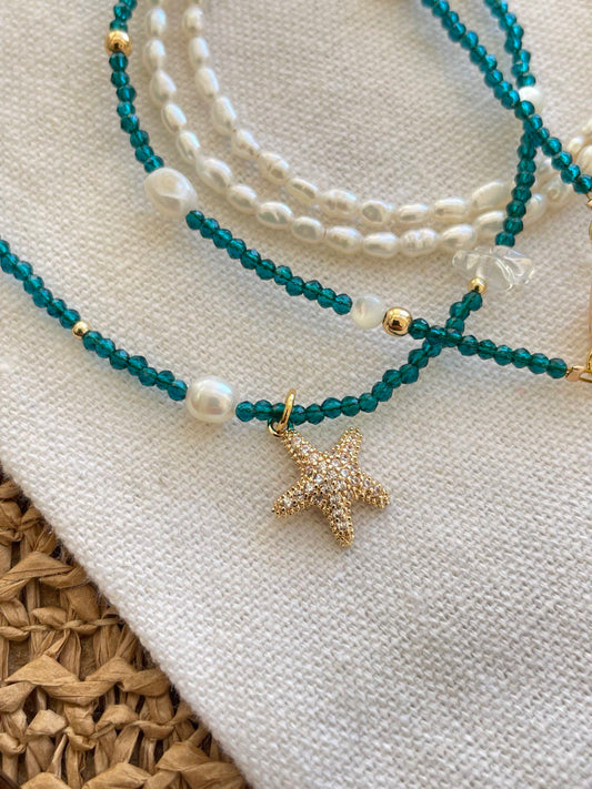 Колье с жемчугом и горным хрусталем