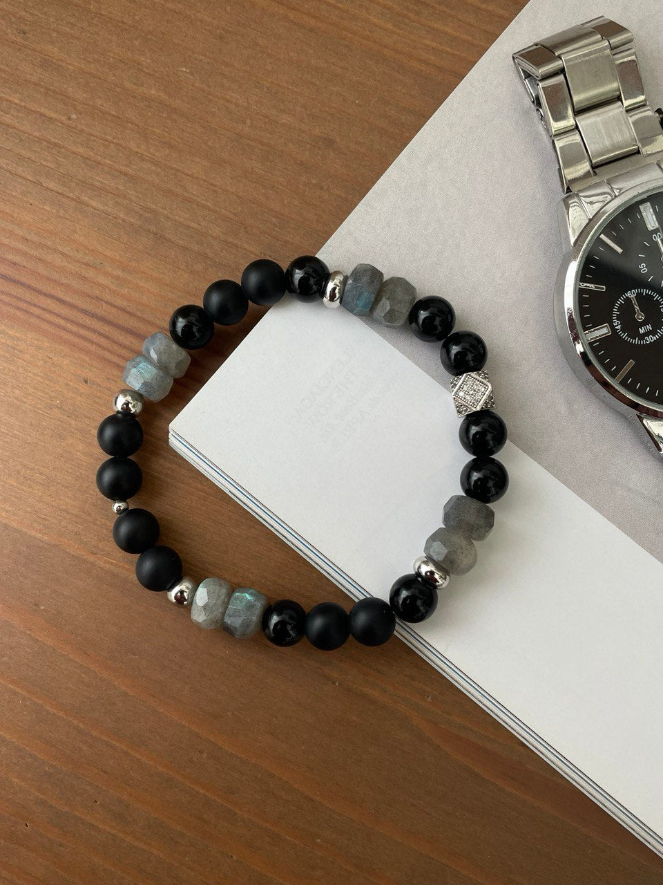 Браслет мужской из агата и лабрадорита