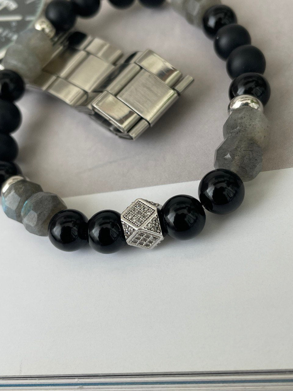 Браслет мужской из агата и лабрадорита