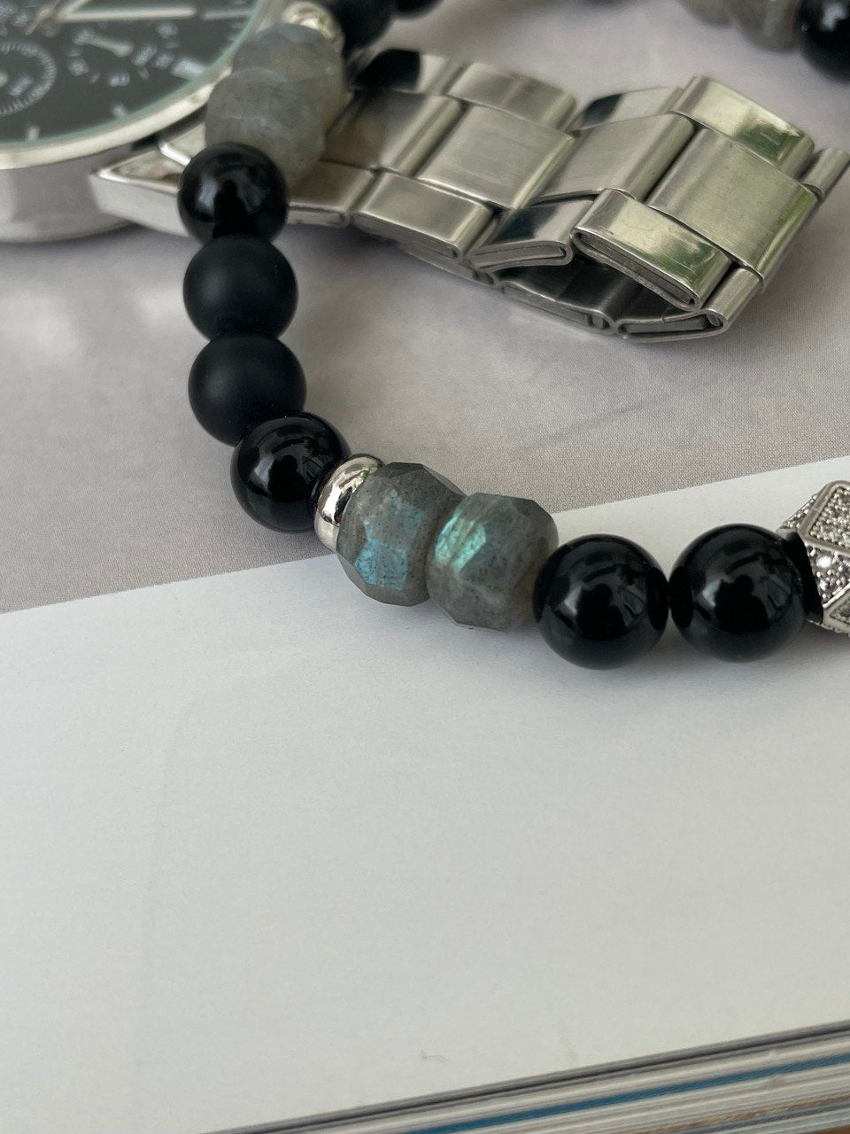 Браслет мужской из агата и лабрадорита