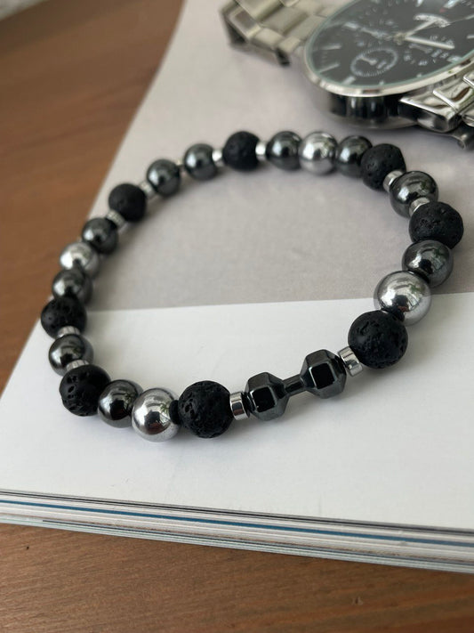 Браслет мужской из гематита и лавы