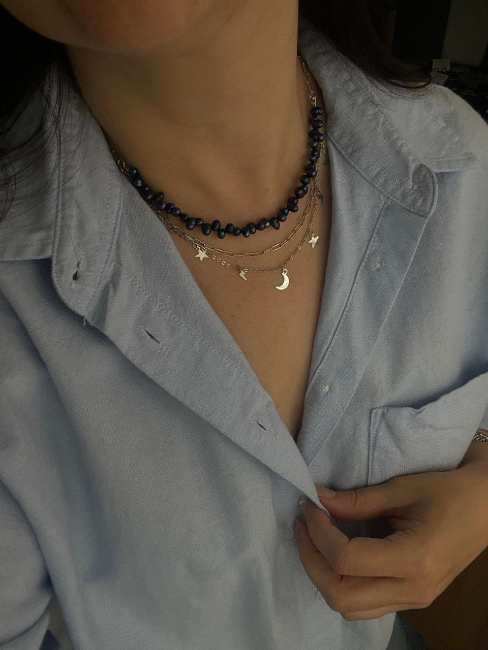 Цепочка с синим жемчугом