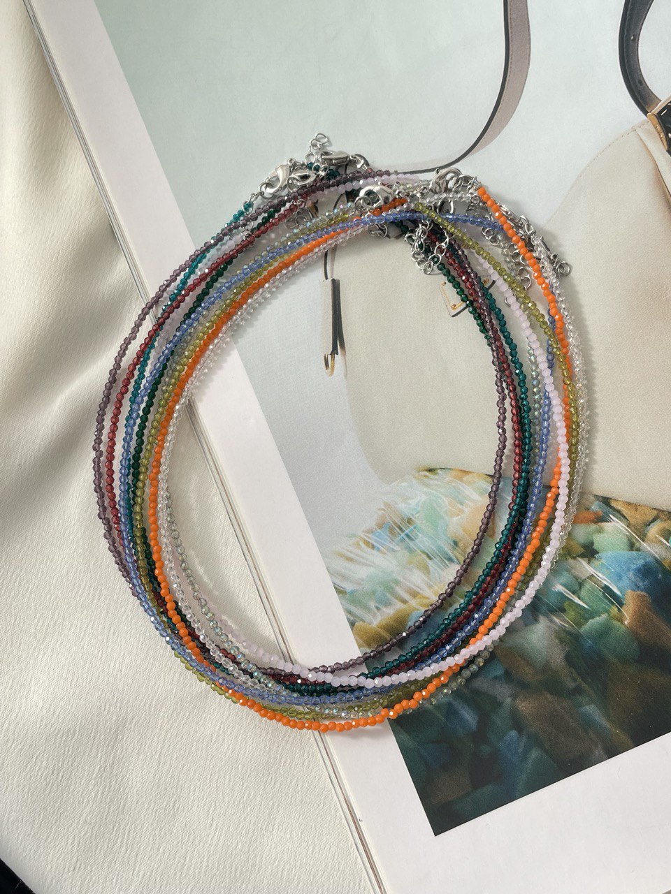 Thin necklace made of colored spinel
