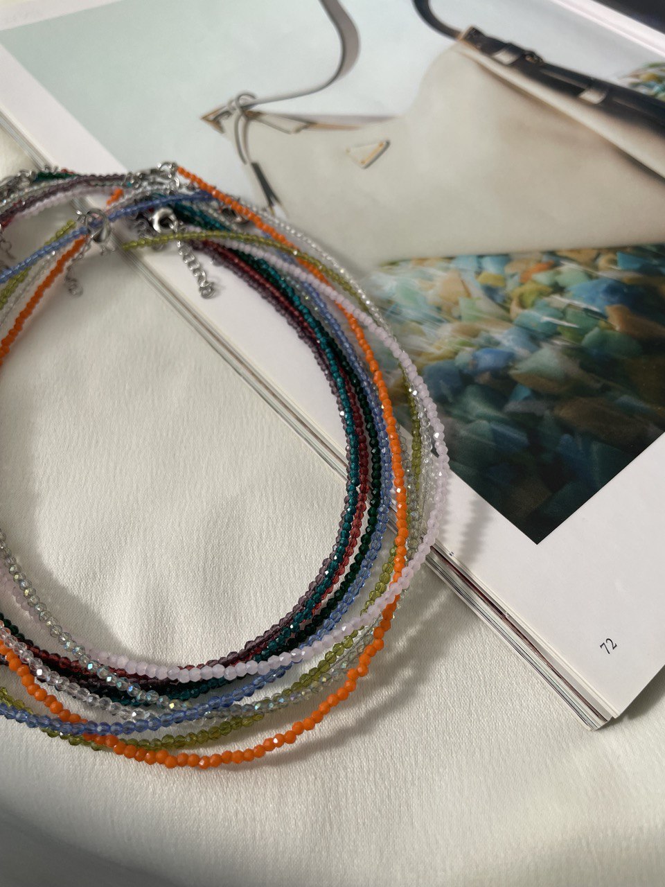 Thin necklace made of colored spinel