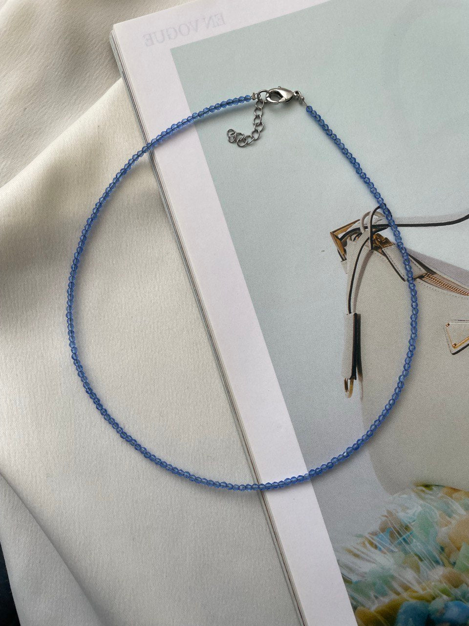 Thin necklace made of colored spinel