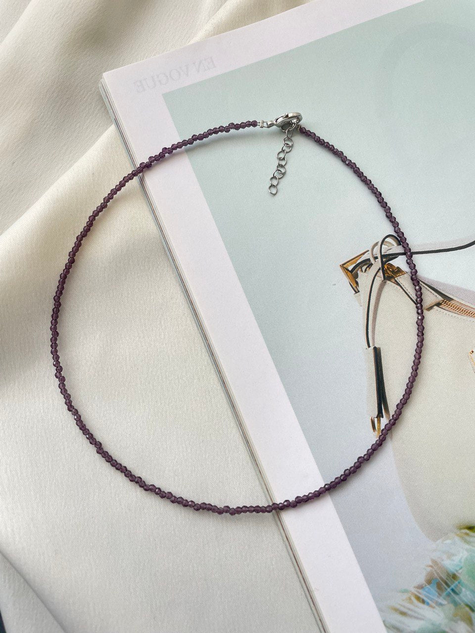 Thin necklace made of colored spinel
