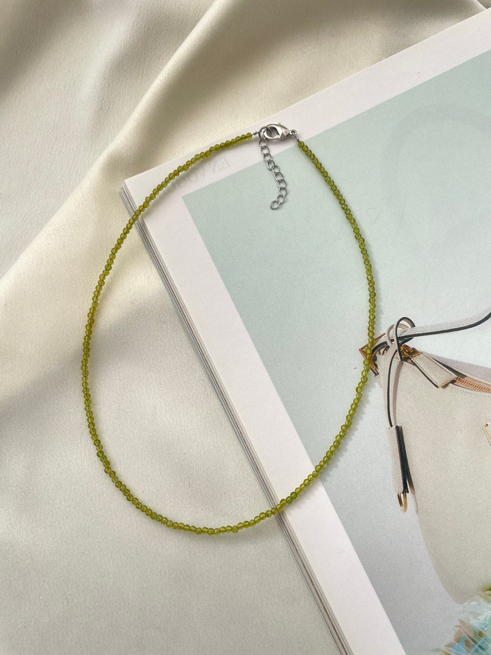Thin necklace made of colored spinel