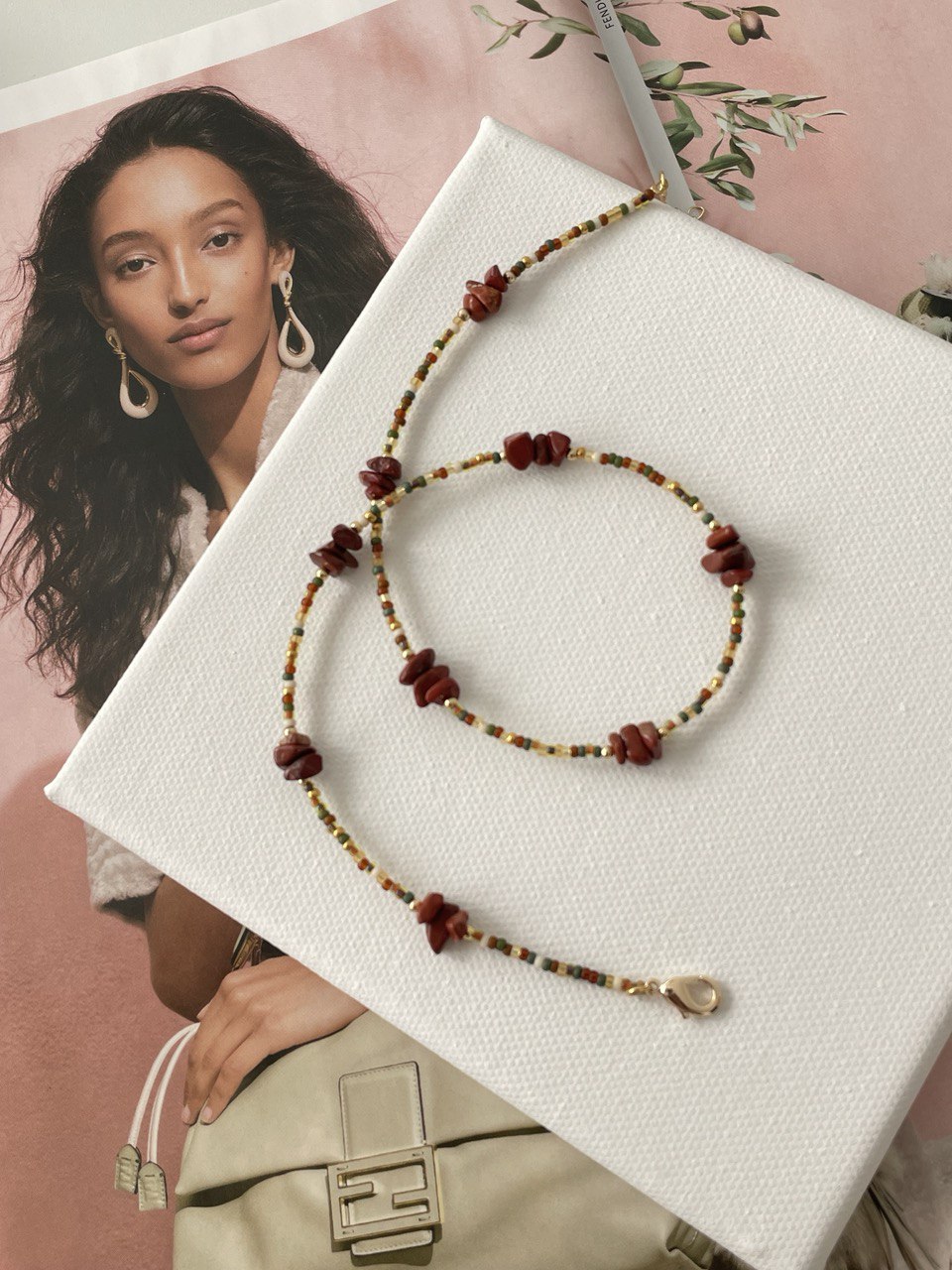 Necklace with red jasper