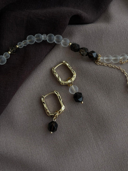 Серьги - овалы с дымчатым кварцем