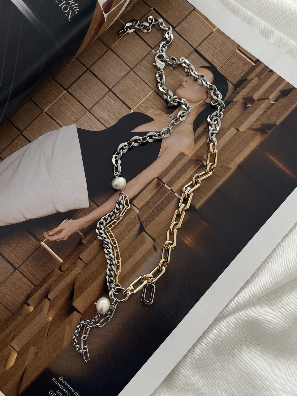 Цепочка биколорная с жемчугом