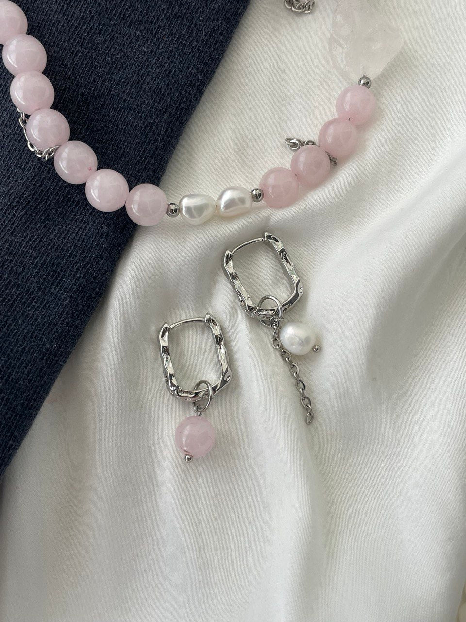 Earrings - ovals with rose quartz