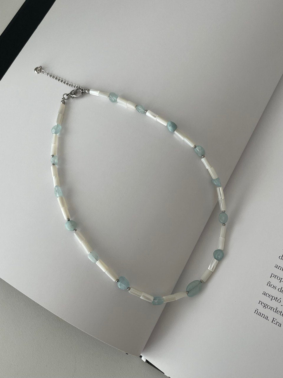 Mother of pearl and aquamarine necklace