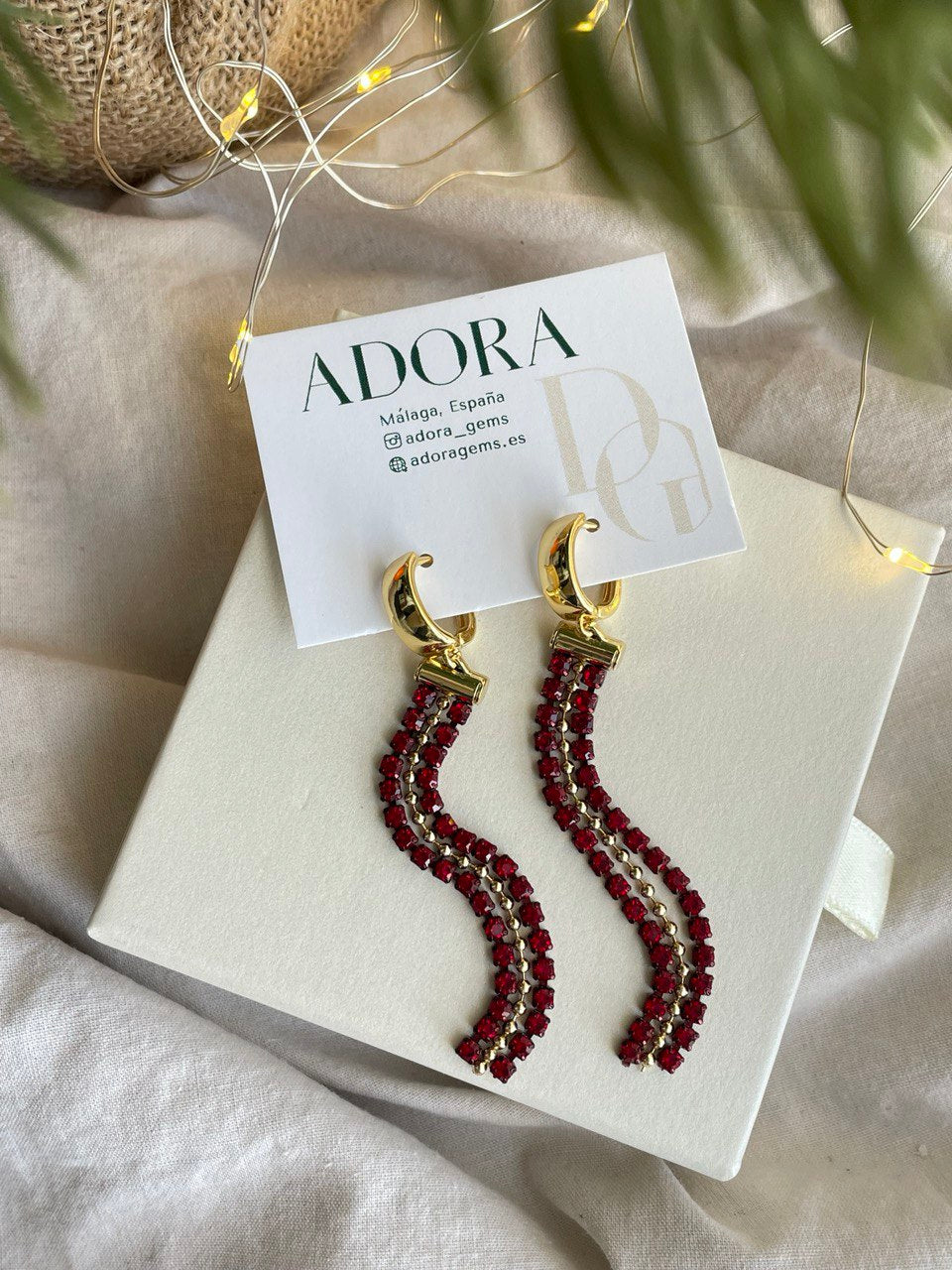 Серьги "Каскад" бордо