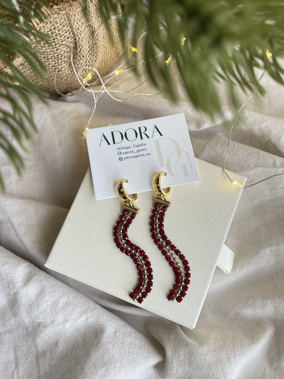 Серьги "Каскад" бордо