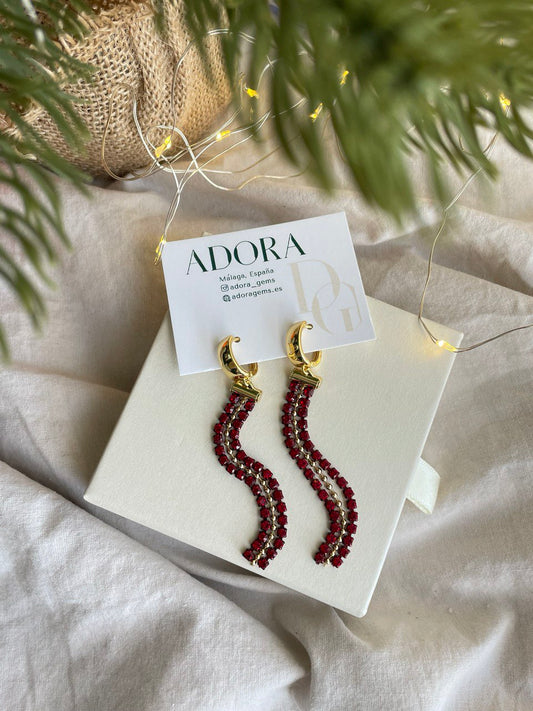 Серьги "Каскад" бордо