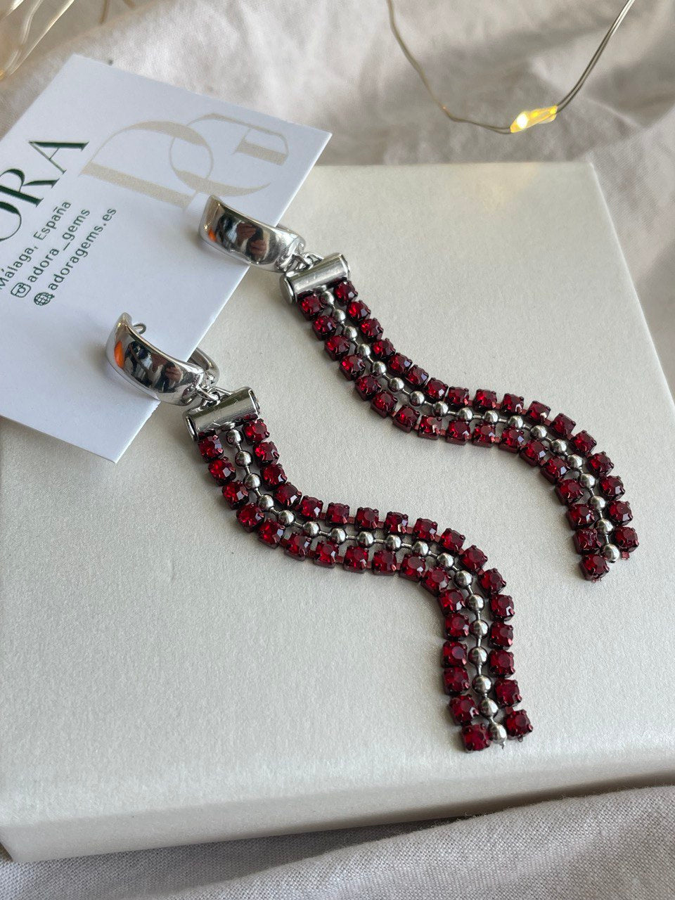 Серьги "Каскад" бордо