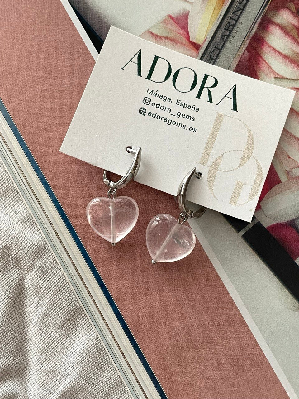 Серьги из розового кварца